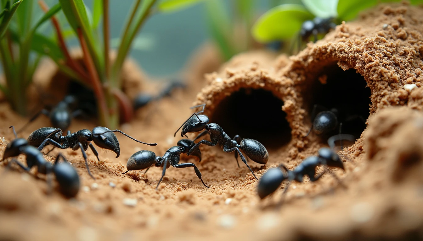 Harvester Ants Constructing Tunnels in a Sandy Terrarium