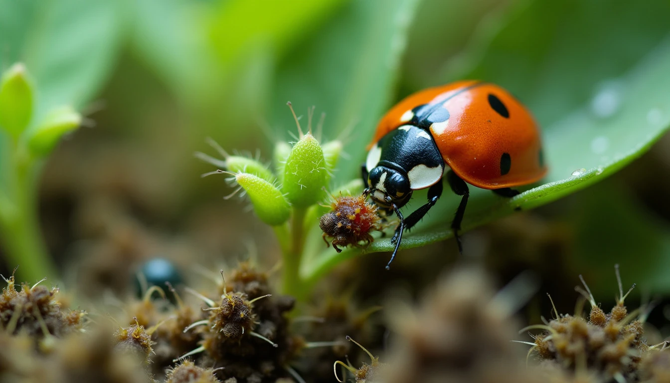 Ladybugs on Aphid-Infested Plant in a Terrarium